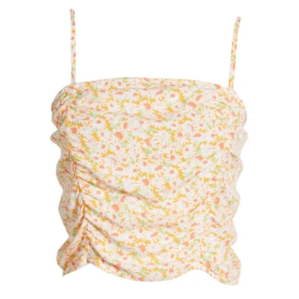 BP Ruched Crop Camisole in Orange White Tamara Daisy, XS